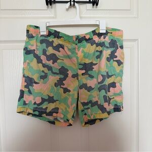 Pull&Bear Men’s Camouflage Swim Trunks in Green, Pink, Yellow, Black